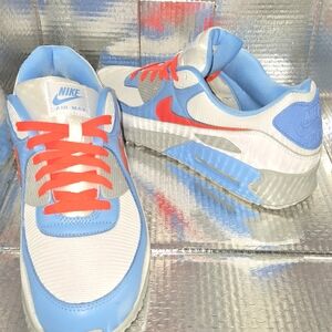 Nike By You Air Max 90's White Red Gray Oiler Blue Mens Size 13. (Custom)🩵🩶🤍